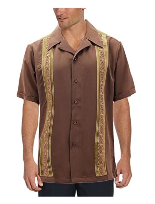 Maximos Cuban Guayabera Men's Dress Shirt Beach Wedding Short Sleeve Button-up Casual