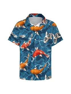 HUGLAZY Turtles Hawaiian Shirts for Men, Chelonioidea Button Down Shirts Starfish Shell Short Sleeve Beach Summer Shirt