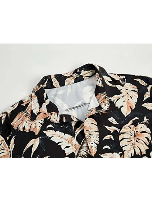 Jeanewpole1 Mens Hawaiian Shirts Banana Leaf Print Short Sleeve Button Down Shirt