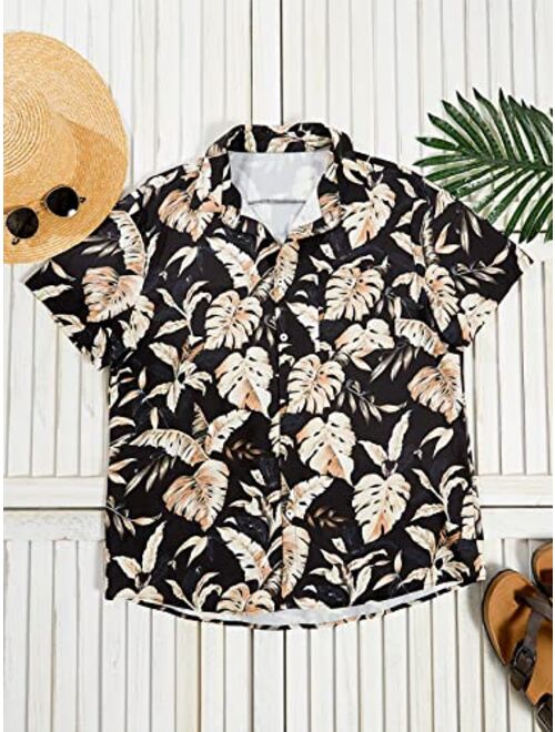 Jeanewpole1 Mens Hawaiian Shirts Banana Leaf Print Short Sleeve Button Down Shirt