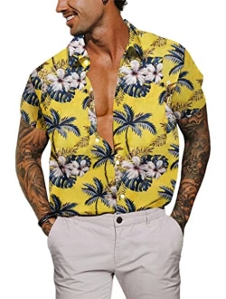 Renaowin Mens Casual Hawaiian Shirt Floral Short Sleeve Button Down Beach Shirts for Men