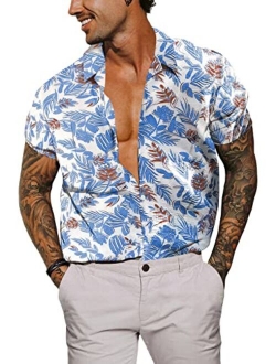 Renaowin Mens Casual Hawaiian Shirt Floral Short Sleeve Button Down Beach Shirts for Men