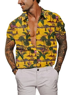 Renaowin Mens Casual Hawaiian Shirt Floral Short Sleeve Button Down Beach Shirts for Men