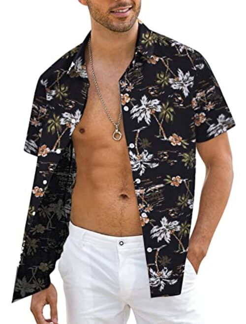 Renaowin Mens Casual Hawaiian Shirt Floral Short Sleeve Button Down Beach Shirts for Men