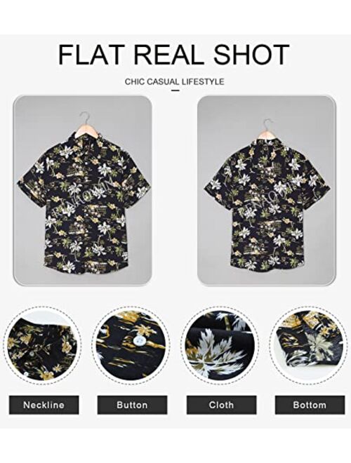 Renaowin Mens Casual Hawaiian Shirt Floral Short Sleeve Button Down Beach Shirts for Men