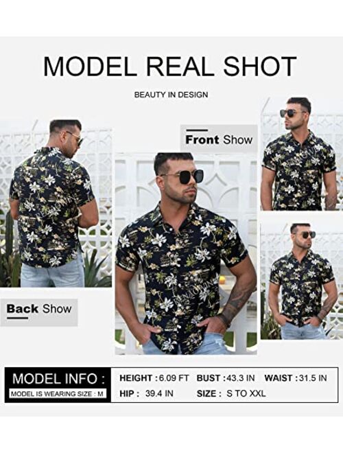 Renaowin Mens Casual Hawaiian Shirt Floral Short Sleeve Button Down Beach Shirts for Men