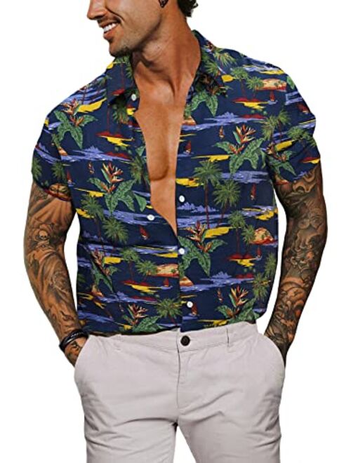 Renaowin Mens Casual Hawaiian Shirt Floral Short Sleeve Button Down Beach Shirts for Men