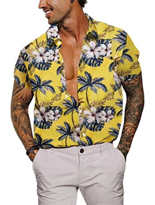 Renaowin Mens Casual Hawaiian Shirt Floral Short Sleeve Button Down Beach Shirts for Men