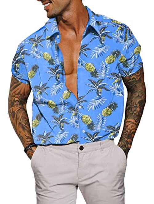 Renaowin Mens Casual Hawaiian Shirt Floral Short Sleeve Button Down Beach Shirts for Men