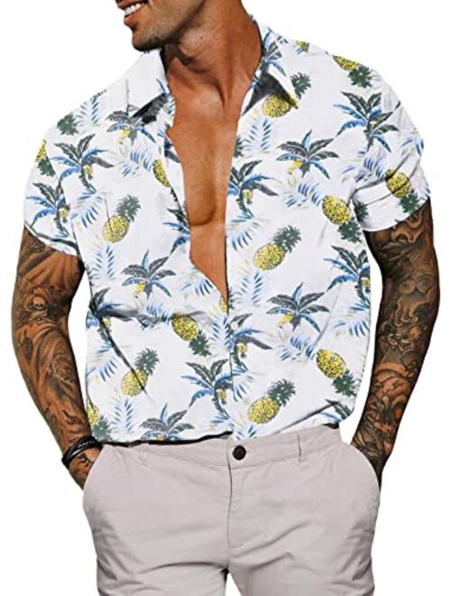 Renaowin Mens Casual Hawaiian Shirt Floral Short Sleeve Button Down Beach Shirts for Men