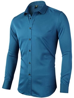 FLY HAWK Mens Dress Shirts, Slim Fit Long Sleeves Elastic Bamboo Fiber Button Down Shirts