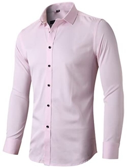 FLY HAWK Mens Dress Shirts, Slim Fit Long Sleeves Elastic Bamboo Fiber Button Down Shirts