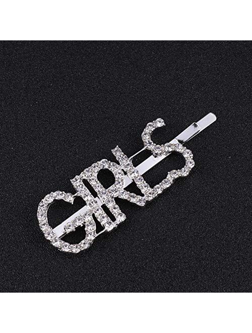 Lurrose 6pcs Crystal Bling Letters Bobby Luxury Hair Pins Sparkle Barrettes for Ladies