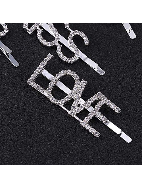 Lurrose 6pcs Crystal Bling Letters Bobby Luxury Hair Pins Sparkle Barrettes for Ladies