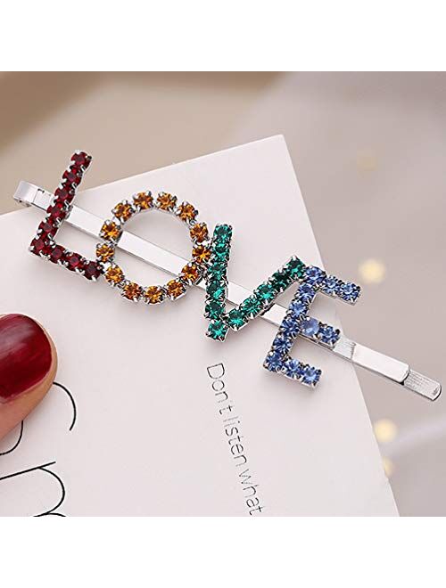 Minkissy 3Pcs Colorful Capitalized English Letter Hairpins Rhinestone Words Hair Pins Glitter Hair Ornaments for Girls