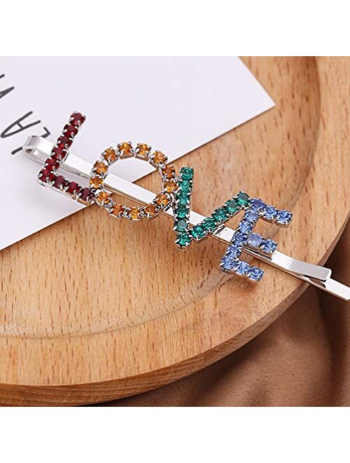 Minkissy 3Pcs Colorful Capitalized English Letter Hairpins Rhinestone Words Hair Pins Glitter Hair Ornaments for Girls