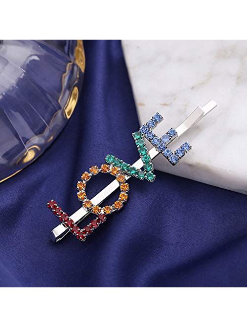 Minkissy 3Pcs Colorful Capitalized English Letter Hairpins Rhinestone Words Hair Pins Glitter Hair Ornaments for Girls