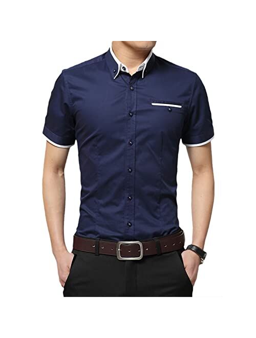 UIOKLMJH Men's Summer Short Sleeves Business Shirt Men Turn-Down Collar Tuxedo Shirts Big Size