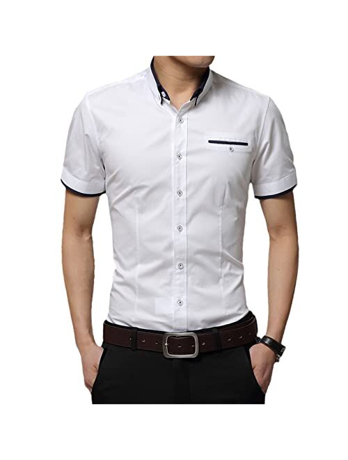 UIOKLMJH Men's Summer Short Sleeves Business Shirt Men Turn-Down Collar Tuxedo Shirts Big Size