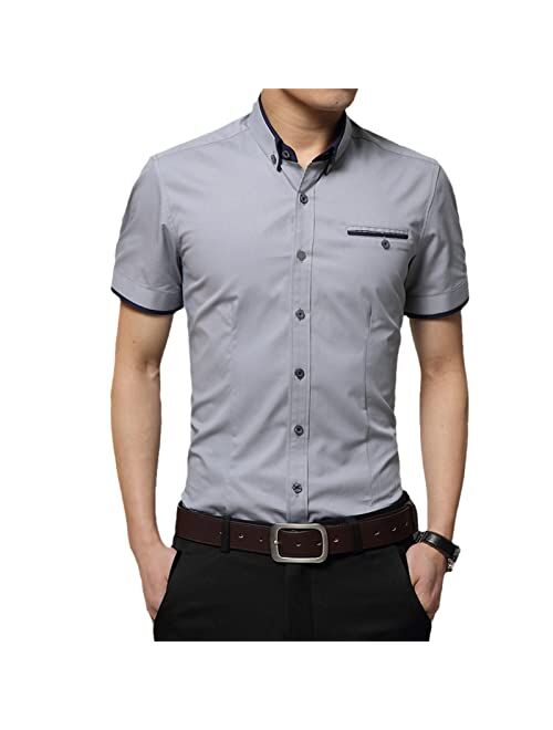 UIOKLMJH Men's Summer Short Sleeves Business Shirt Men Turn-Down Collar Tuxedo Shirts Big Size