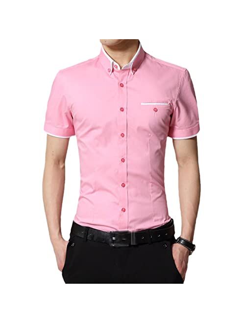 UIOKLMJH Men's Summer Short Sleeves Business Shirt Men Turn-Down Collar Tuxedo Shirts Big Size