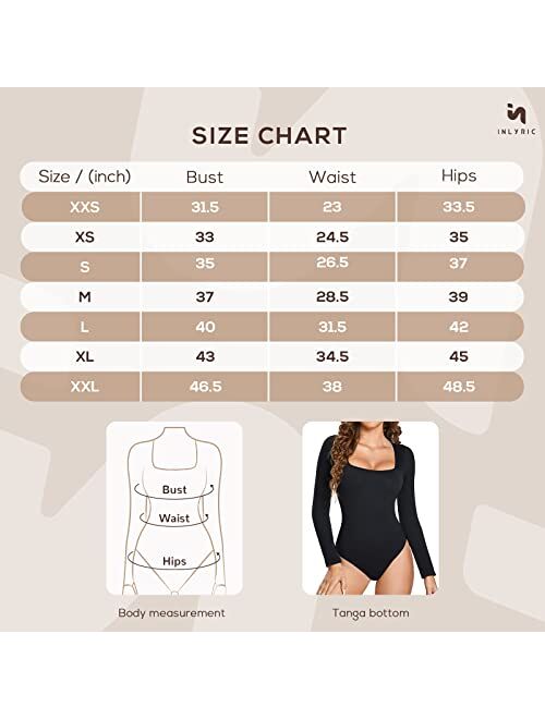 INLYRIC Women's Square Neck Long Sleeve Bodysuit Ribbed Tops Basic Jumpsuit Shirts