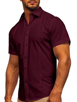 Tankaneo Men's Slim Fit Dress Shirts Wrinkle-Free Short Sleeve Casual Button Down Shirt