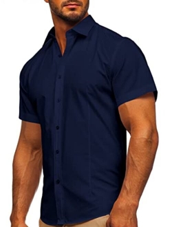 Tankaneo Men's Slim Fit Dress Shirts Wrinkle-Free Short Sleeve Casual Button Down Shirt