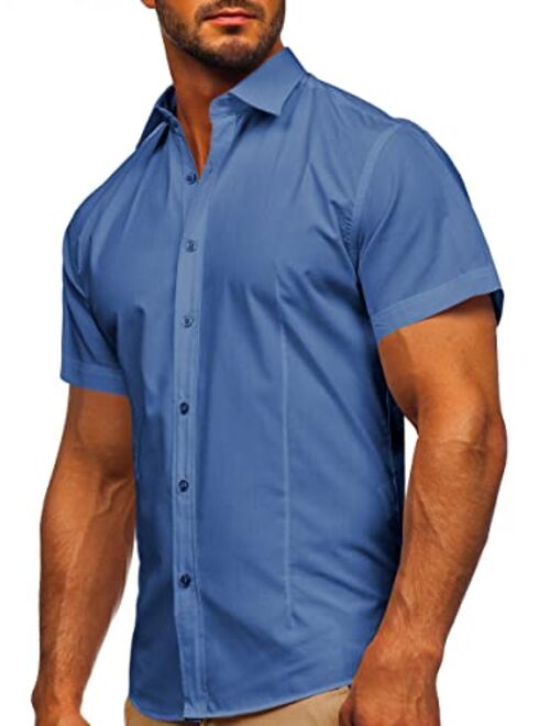 Tankaneo Men's Slim Fit Dress Shirts Wrinkle-Free Short Sleeve Casual Button Down Shirt