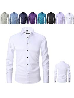 Mixilu Stretch Anti-Wrinkle Shirt Men's, Long Sleeve Cotton Dress Shirts for Men, Suitable for Social Business