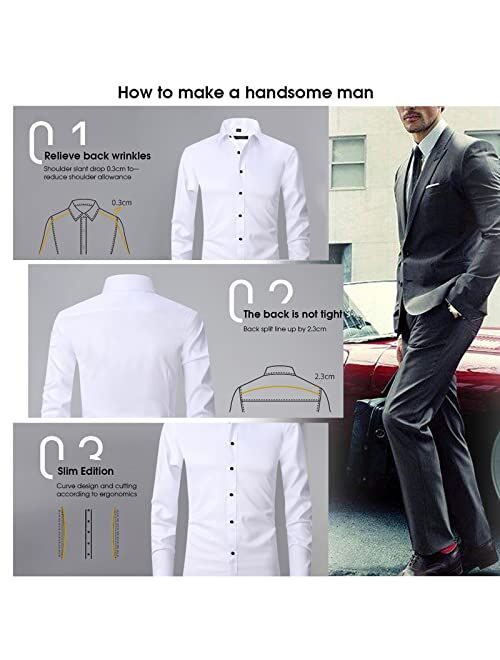 Mixilu Stretch Anti-Wrinkle Shirt Men's, Long Sleeve Cotton Dress Shirts for Men, Suitable for Social Business