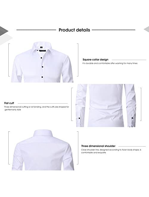 Mixilu Stretch Anti-Wrinkle Shirt Men's, Long Sleeve Cotton Dress Shirts for Men, Suitable for Social Business