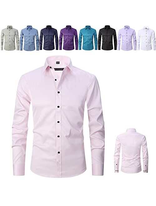 Mixilu Stretch Anti-Wrinkle Shirt Men's, Long Sleeve Cotton Dress Shirts for Men, Suitable for Social Business