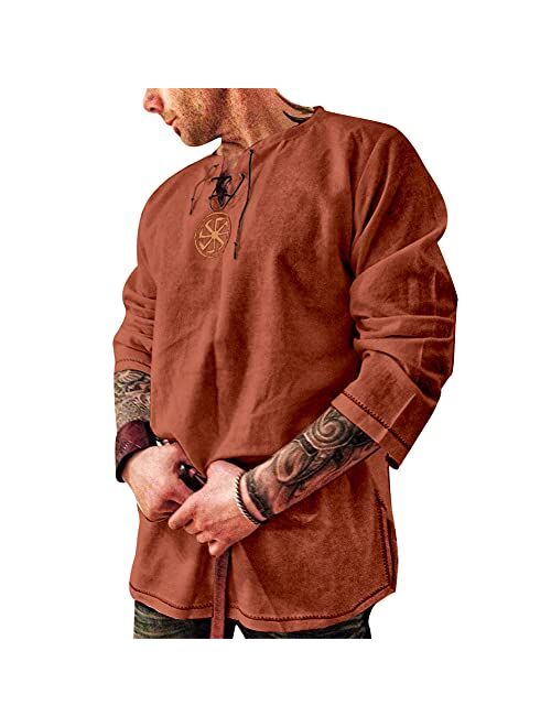 Rela Bota Men's Fashion Cotton Linen Shirt Long Sleeve Solid Color Ethnic Beach Yoga Top