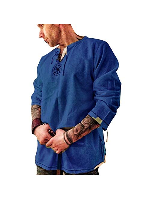 Rela Bota Men's Fashion Cotton Linen Shirt Long Sleeve Solid Color Ethnic Beach Yoga Top