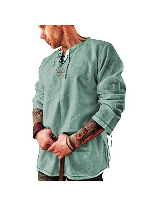 Rela Bota Men's Fashion Cotton Linen Shirt Long Sleeve Solid Color Ethnic Beach Yoga Top