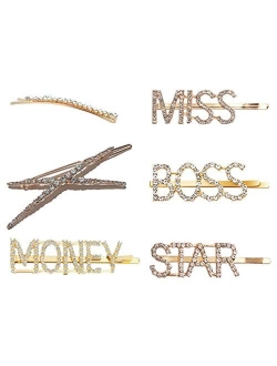 IUURO 16 Pieces Bling Rhinestone Letter Hair Clips, Word Hairpins Crystal Luxury Hair Barrettes Gold Hair Accessories Headwear Set for Women Girls