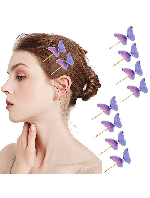 BIKCZEWIN 8PCS Women Girls Blue Butterfly Hair Clips Retro Bobby Pin Fairy Accessories for Halloween Cosplaying Party Photograph