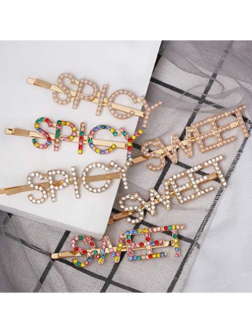 Beaupretty 3PCS Spicy Letter Hair Clips,Rhinestone Bobby Hair Pins Pearl Barrettes Crystal Hairpins Hair Styling Accessories