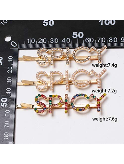 Beaupretty 3PCS Spicy Letter Hair Clips,Rhinestone Bobby Hair Pins Pearl Barrettes Crystal Hairpins Hair Styling Accessories