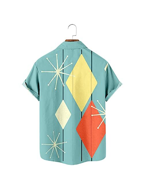 Aobest Men's Retro Button Down Bowling Shirts 50s Rockabilly Style Summer Tops Cuban Style Camp Shirt with Pocket