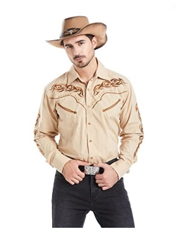 EL PIONERO Men's Western Cowboy Shirt Embroidered Shirt Long Sleeve Casual Snap Button Shirt