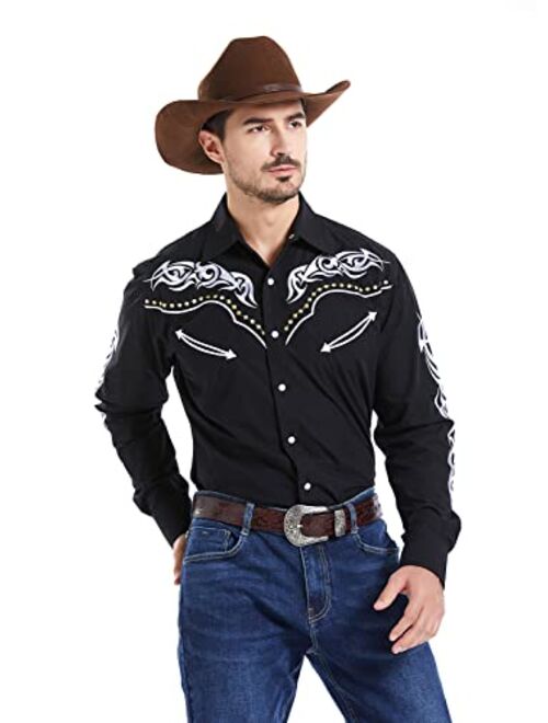 EL PIONERO Men's Western Cowboy Shirt Embroidered Shirt Long Sleeve Casual Snap Button Shirt