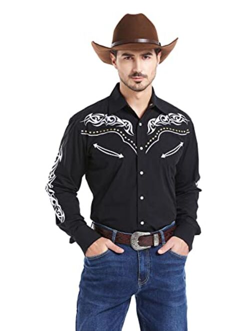 EL PIONERO Men's Western Cowboy Shirt Embroidered Shirt Long Sleeve Casual Snap Button Shirt