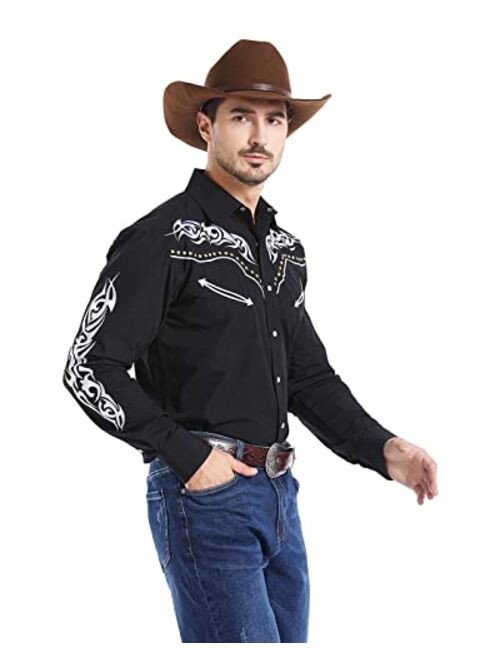 EL PIONERO Men's Western Cowboy Shirt Embroidered Shirt Long Sleeve Casual Snap Button Shirt