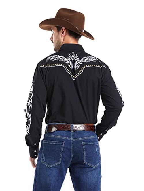 EL PIONERO Men's Western Cowboy Shirt Embroidered Shirt Long Sleeve Casual Snap Button Shirt