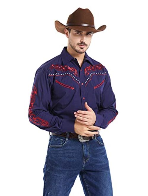 EL PIONERO Men's Western Cowboy Shirt Embroidered Shirt Long Sleeve Casual Snap Button Shirt