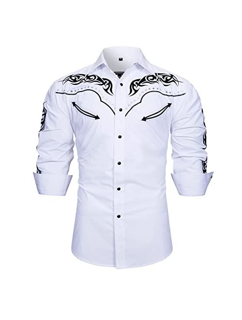 EL PIONERO Men's Western Cowboy Shirt Embroidered Shirt Long Sleeve Casual Snap Button Shirt