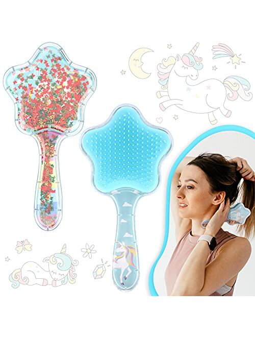 Patelai 2 Pieces Wet Hair Brush Unicorn Hair Brush Little Girls Hair Brush Detangling Brush Curly Straight Long or Short Hair Glide Through with Ease for Most Hair Types 