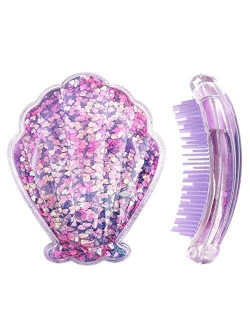 Luxspire Shell Shape Hair Brush, Handheld Hairdressing Anti-static Hair Scalp Massager Shiny Crystal Floating Sequins Hairbrush Comb Women Styling Tools for All Hair Type